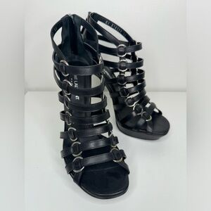Saint Laurent Paris Black Leather Nina Caged Platform Sandal/Heels Sz 39